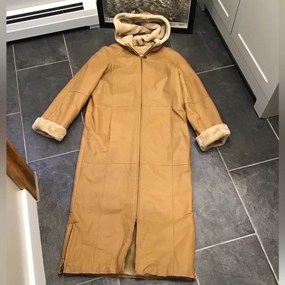 Vintage Fitz Wright Womens Leather Trench Coat Size S Hooded Maxi Penny Lane - Picture 7 of 16